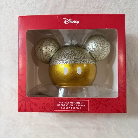 Disney Mickey Mouse Christmas Tree Ornament Hallmark Gold Glass Head Logo New - Picture 2 of 5